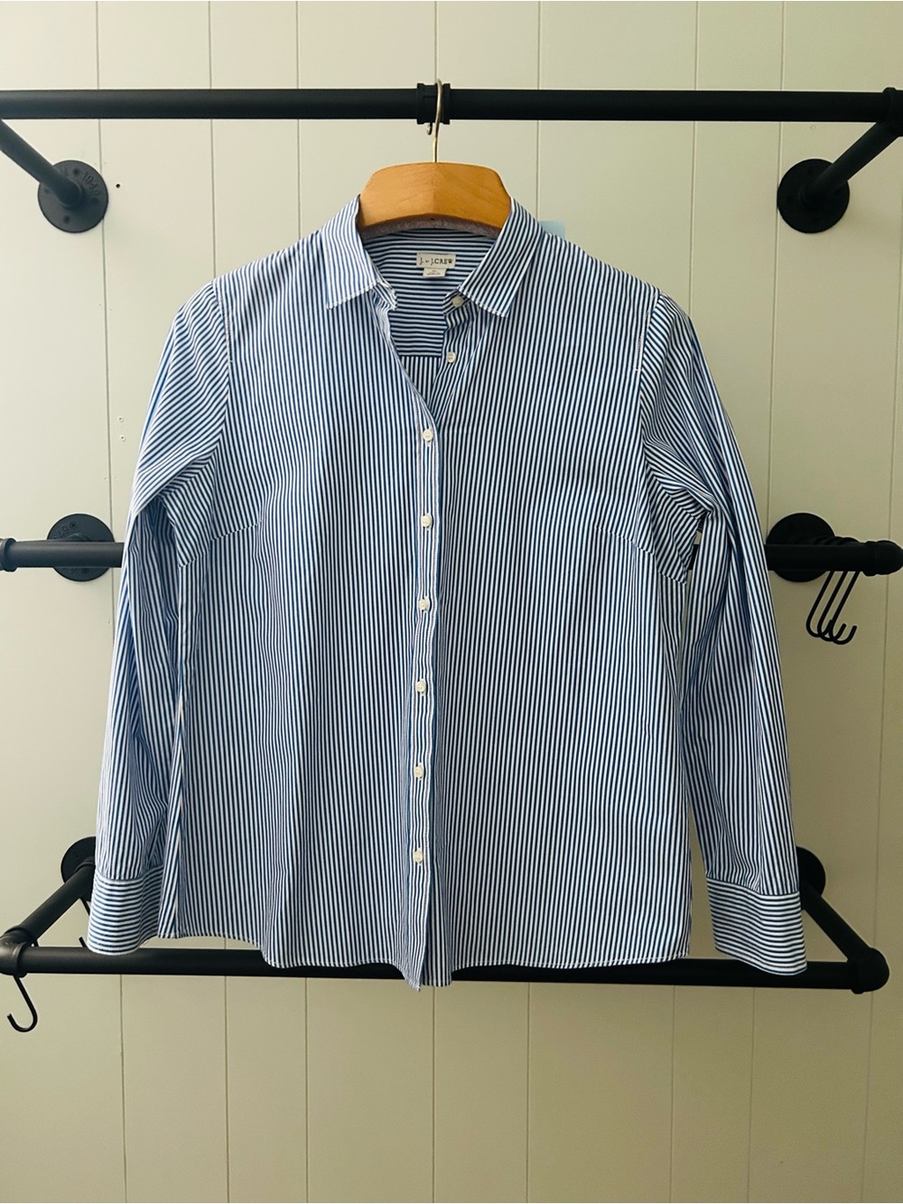 J. Crew Women’s Blue and White Stripe Button-Down Shirt